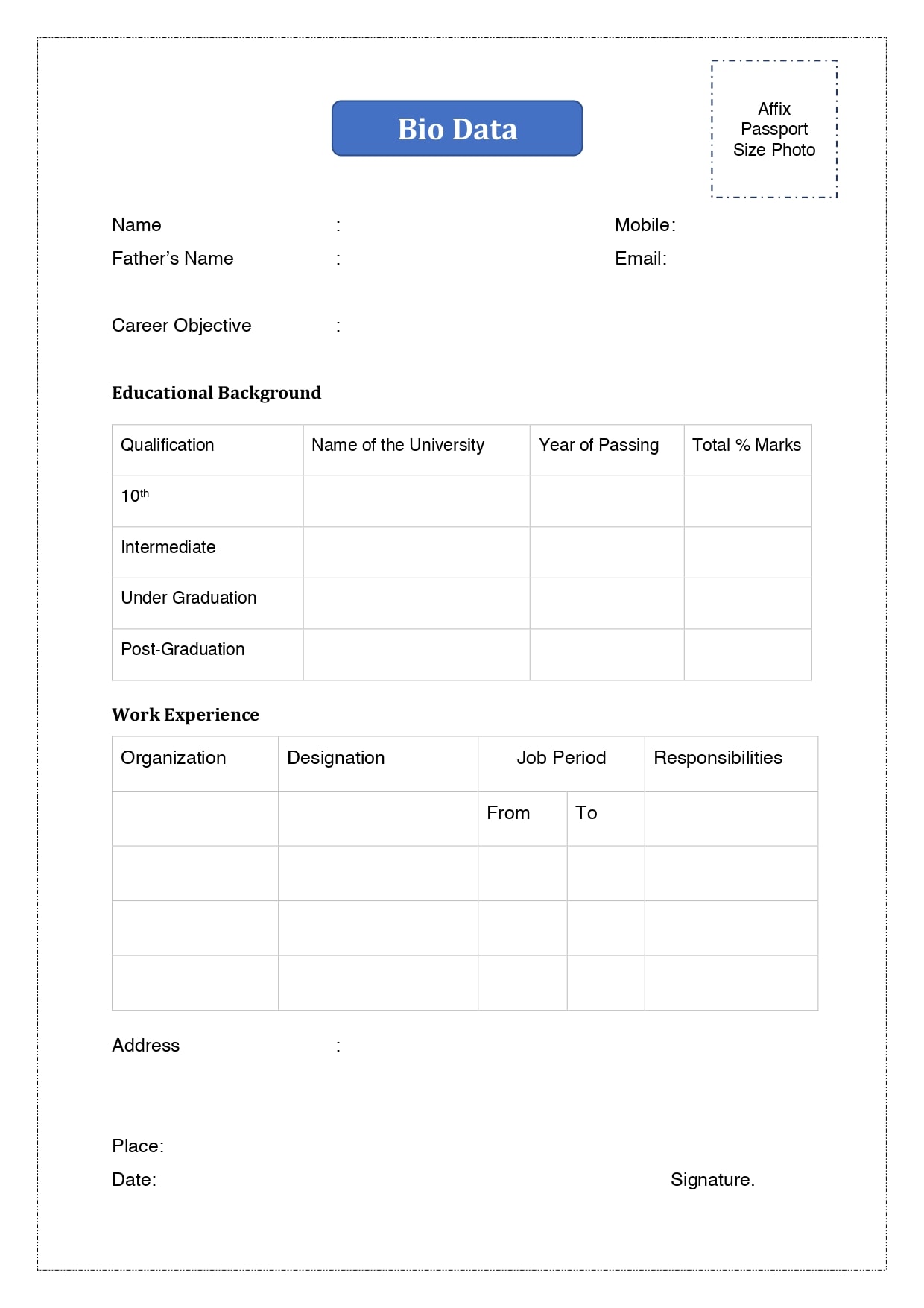 Job Application Bio Data Cv Format Sri Lanka